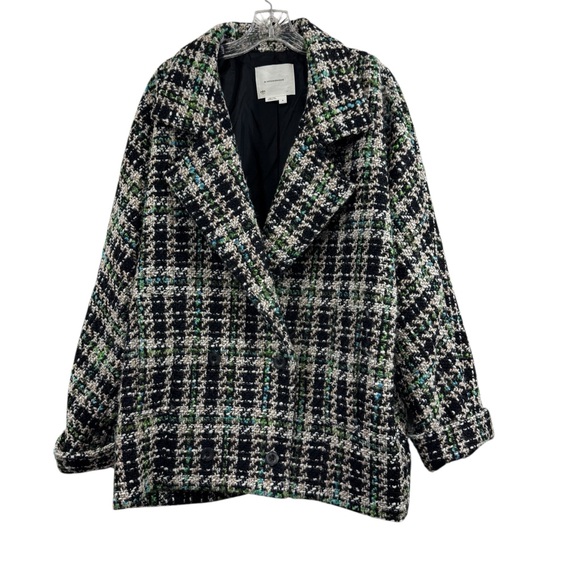 By Anthropologie Double Breasted Pea Coat, Blue Motif, Size M, - Picture 2 of 13